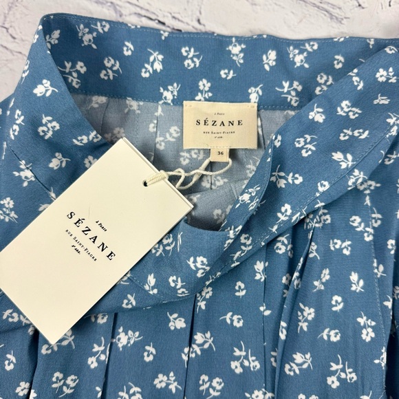 Sezane Alicia Blue White Floral Pleated Midi Skirt US 4 UK 8  36 Mini Fleurs - Picture 8 of 9